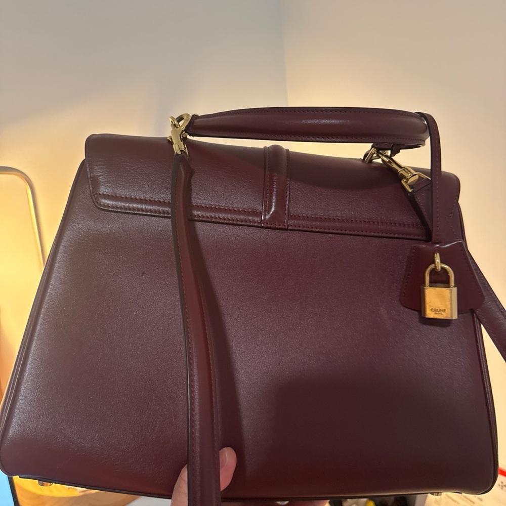 Elegant Burgundy Leather Handbag- celine sac 16 large - Picture 4 of 10